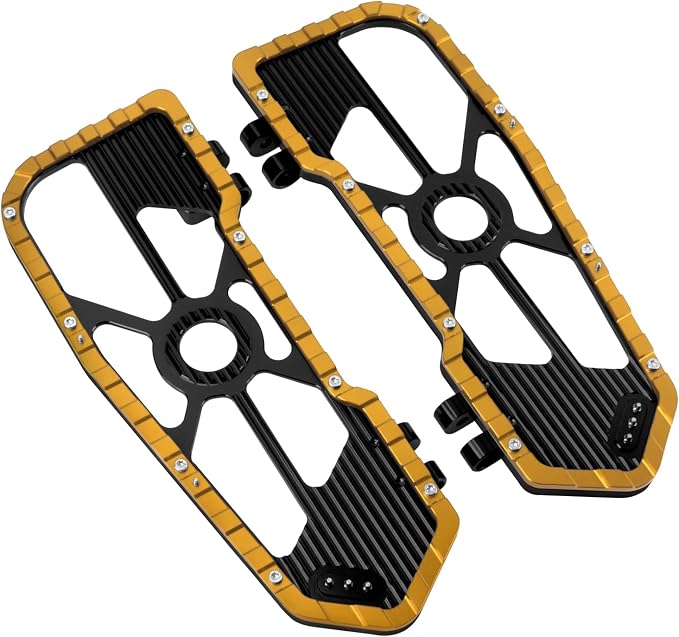 Motorcycle Floorboards Driver Footboards Wide Foot Pegs Board Pedal Compatible with Toouing Electra Road Street Glide Softail Road King Yellow Edge