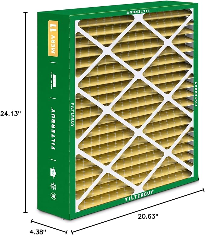 Filterbuy 21x24.5x5 Air Filter MERV 11 Superior Pet & Allergy Defense (1-Pack), Electrostatic Pleated HVAC AC Furnace Filters for Rheem, Ruud, and Protech (Actual Size: 20.63 x 24.13 x 4.38)
