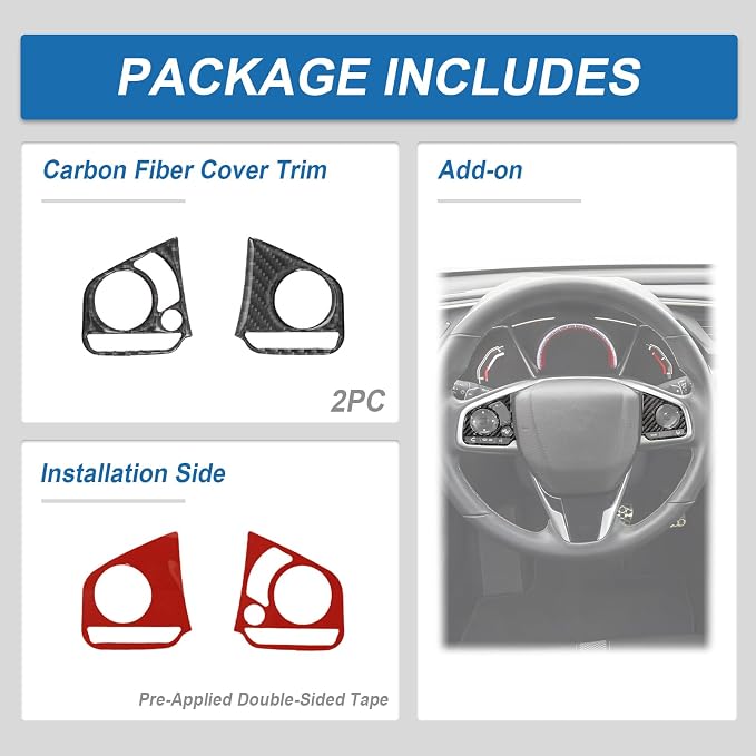 Real Carbon Fiber Interior Trim Compatible with 2016-2021 10th Gen Honda Civic, Interior Decor Sticker Accessories