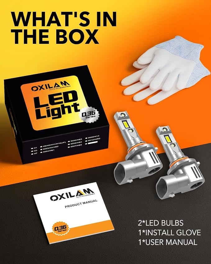 OXILAM 9012 HIR2 LED Light Bulb, 12X Brighter 6500K White, Anti-Flicker, 60,000Hrs Lifespan, Plug and Play, IP68, HIR2 9012 Fog Compatible with Cars Trucks SUVs, Pack of 2