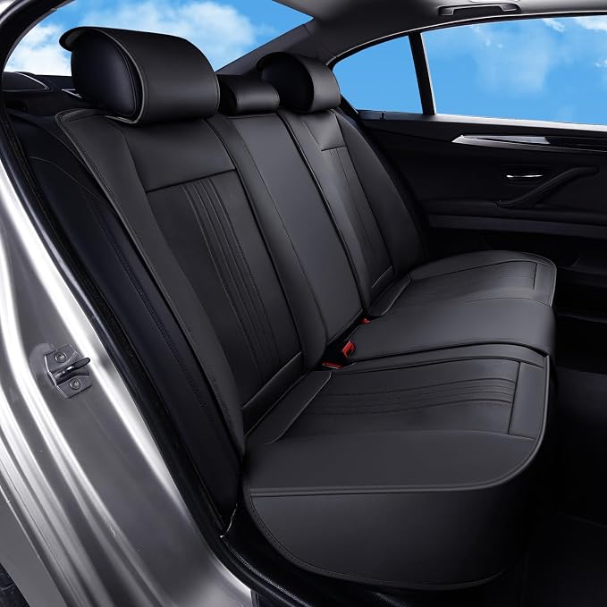 Huidasource Back Seat Cover, Luxury Faux Leather Rear Seat Cover, Velcro Adjustable, Compatible with Child Seat, Perforation Cooling&Heating, Universal Fit for Most Cars, Vans, Trucks, SUVs, Black