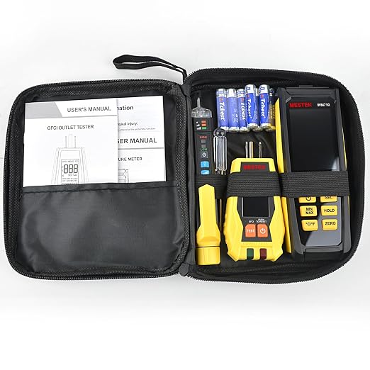 MESTEK Electrical Tester Kit with GFCI Outlet Tester, Non-Contact Voltage Tester, Pinless Wood Moisture Meter, Home Inspector Tool Kit, 3-Piece with Carry Case and Batteries