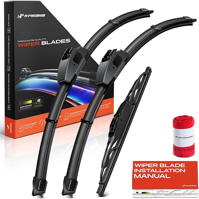A-Premium 24"+20"+10" Windshield Wiper Blades Compatible with Chevrolet Traverse & Buick Enclave, 2018-2024 - Front Rear Wipers Blade Set for Hook/Hook Arm, with Wear Indicator & Towel (Pack of 3)