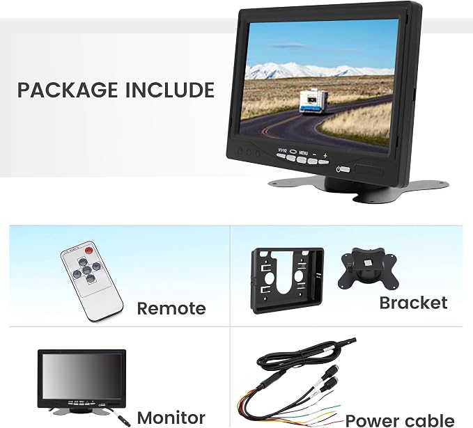 Anina 7" TFT LCD Car Monitor 2 Split Screen 4-PIN Connector Video Inputs Color Display Screen Sunshade Anti-Glare Remote Control for Car/Pickup/Truck/SUV Rear Side Front View Backup Camera Monitor