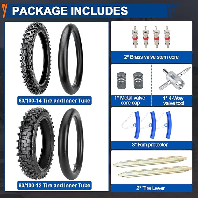 Rear 80/100-12 3.00-12 Front 60/100-14 2.50-14 Dirt Bike Tire and Inner Tube for Tuttio Soleil01 Honda XR70 CRF70 CRF110 KLX110 PW80 TTR90 DRZ110 SSR 125cc 110cc Dirt Bike Off Road Motocross Parts