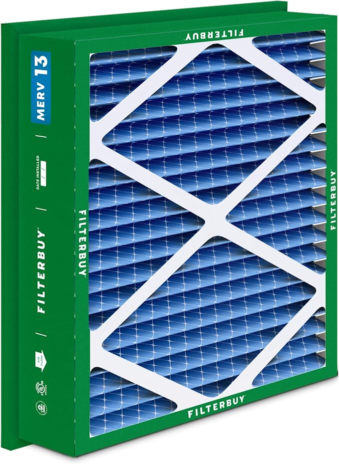 Filterbuy 20x25x5 Air Filter MERV 13 Optimal Smoke & Allergy Defense (1-Pack), Electrostatic Pleated HVAC AC Furnace Filters Replacement for Honeywell Return Grille (Actual Size: 18.38 x 23.38 x 3.69)