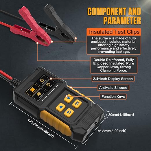 BT360 Car Battery Tester 12V 24V 30-2000 CCA Load Tester Starter Alternator Tester Automotive Charging Cranking System Tester for Motorcycle Car Truck SUV ATV Boat