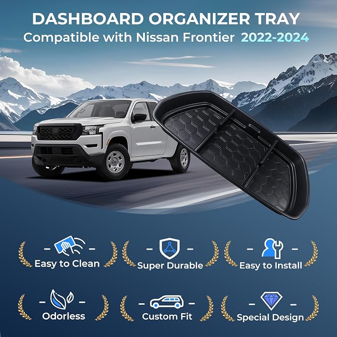 Dashboard Storage Tray Dash Organizer for Nissan Frontier 2024 2023 2022 (Not for 2025 2026), Interior Accessories Center Console Storage Box for 2022-2024 Frontier, Black