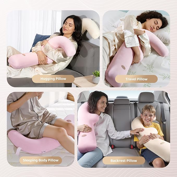 FLORICH Memory Foam Kids Travel Pillow, Car Sleeping Pillow, F-Shape Car Pillows for Adults and Children, Traveling Car Pillow for Kids with Removable Pillowcase (Dark Pink)