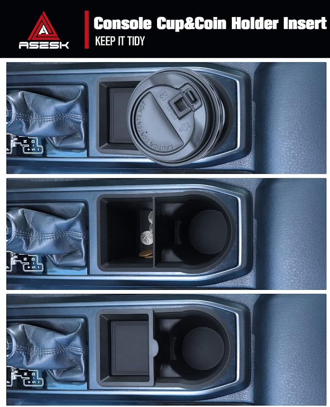 for 2PCS Center Console Coin Box Organizer&Water Cup Holder Insert ABS Materials Compatible with 2016-2023 Toyota Tacoma