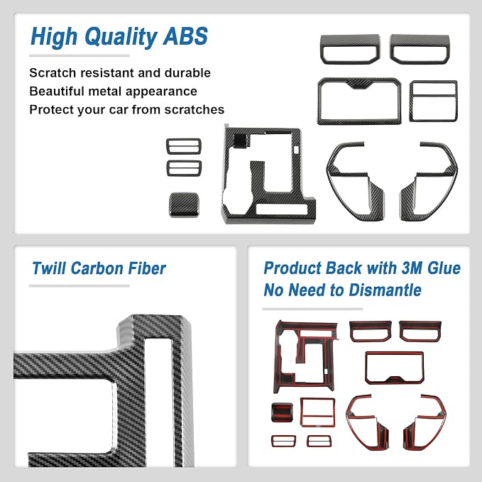 10PCS Carbon Fiber Interior Trim Cover Decorative Kit Compatible with 2024 2025 2026 Toyota Tacoma - Console, Door Handle and Window Lift Switch Panel Cover Accessories