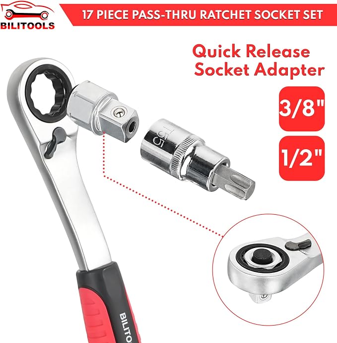 BILITOOLS 2-Piece Coil Spring Compressor Tool and 17-Piece Pass Through Socket Set