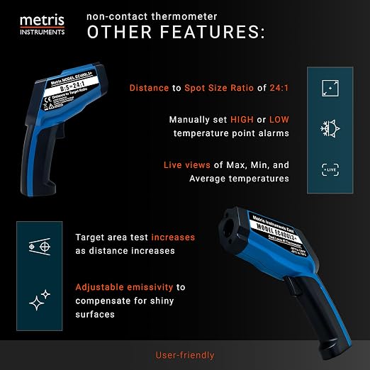 Digital Infrared Thermometer Gun for HVAC, Industrial, Automotive, MRO; -58 to 1382 F (-50 to 750 C) 24:1 D:S Ratio (at Approximately 24 Inches - Test 1 Inch Area), Model EC400L3+