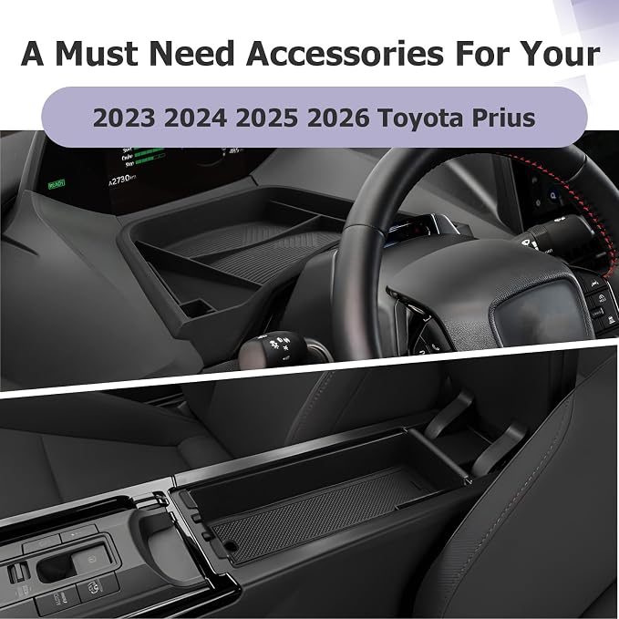 LUWU 2025 2026 Prius Accessories for 2023 2024 2025 2026 Toyota Prius LE/XLE/Limited/Nightshade Dashboard Storage Tray, Center Console Organizer Armrest Console Tray Storage Box Black 2-Pack