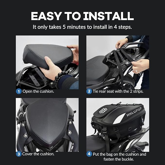Motorcycle Tail Bag Seat Helmet Large Capacity Dual Use Motorcycle Backpack, 25L-38L Waterproof Luggage Bags White