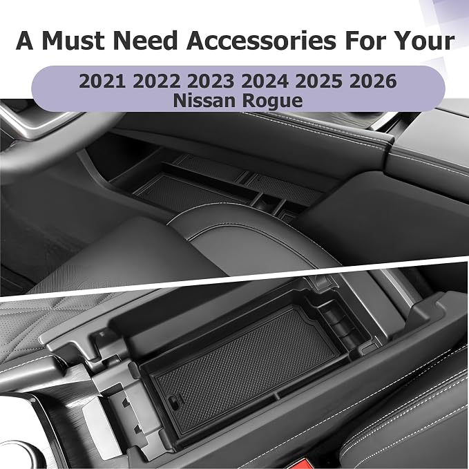 LUWU 2025 2026 Rogue Accessories for 2021 2022 2023 2024 2025 2026 Rogue Lower Center Console Tray Storage Box, Center Console Organizer Armrest Storage Box Black-trim 2-Pack