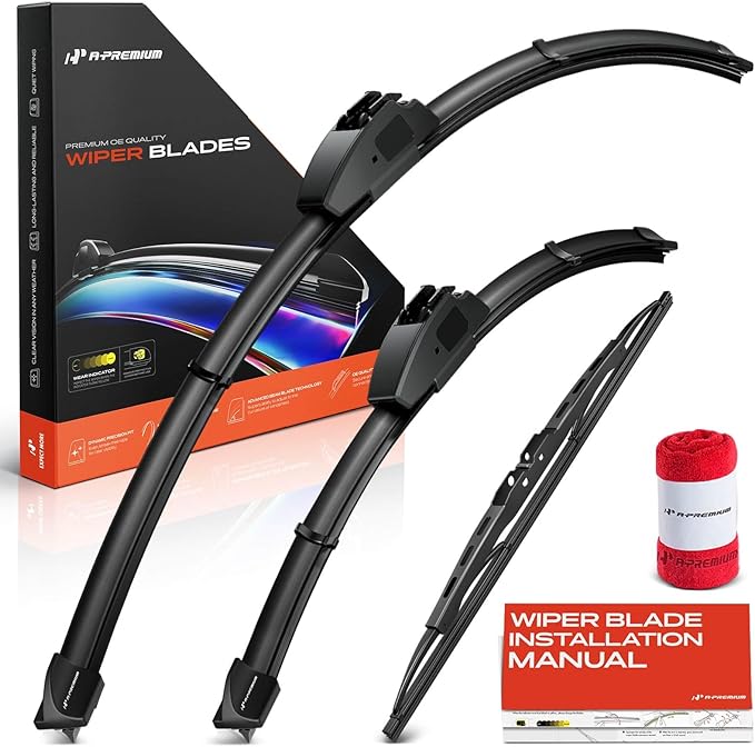 A-Premium 26"+18"+16" Windshield Wiper Blades Compatible with Hyundai Entourage 2007-2009 - Front Rear Wipers Blade Set for Hook/Pin Arm Connector, with Wear Indicator & Towel (Pack of 3)