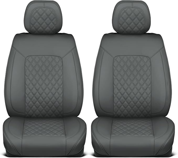 MotorBox Haven Series Napa Leather Seat Covers for Cars, Lux Edition Diamond Stitched Front Seat Covers, Premium PU Leatherette Gray Car Seat Covers for Cars Trucks SUVs
