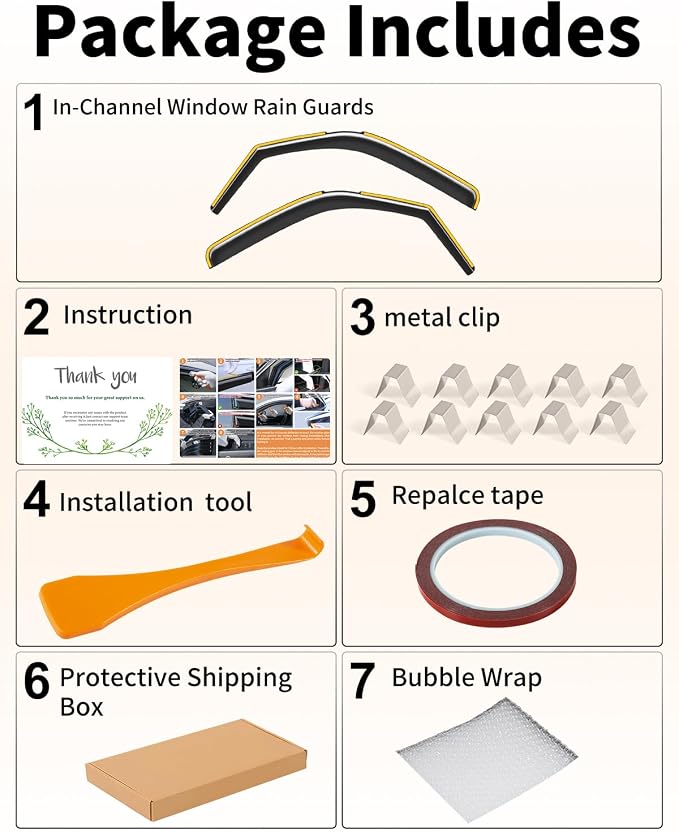 in-Channel Window Rain Guards Fit for Chevy Express Van 1996-2026 & GMC Savana 1996-2026 Rain Guard Extra Durable Window Deflectors Vent Visors Vent Shades Exterior Car Accessories