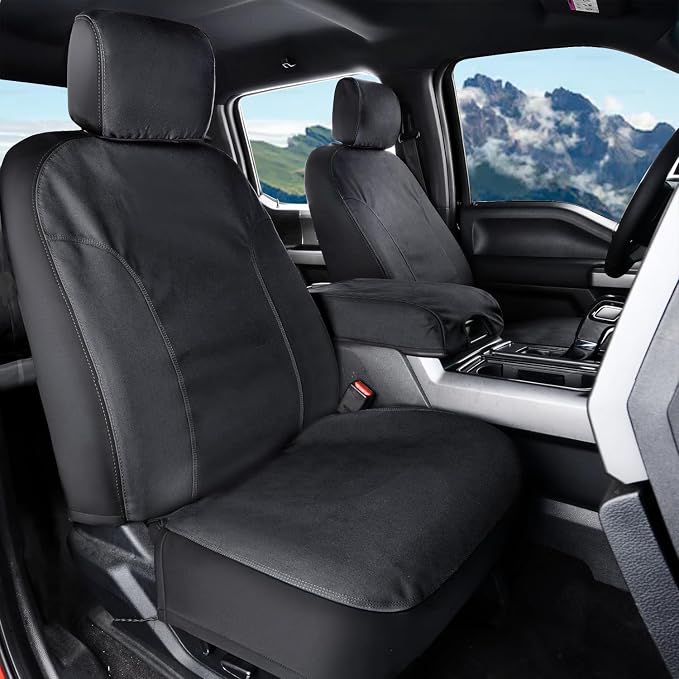 Coverado Rear Car Seat Covers, Waterproof Canvas Seat Protector for Car Seat Cushions for Kids & Dogs, Seat Covers Compatible with 2015-2026 Ford F150 & 2017-2026 Ford F250 F350 F450(Black, 2PCS)