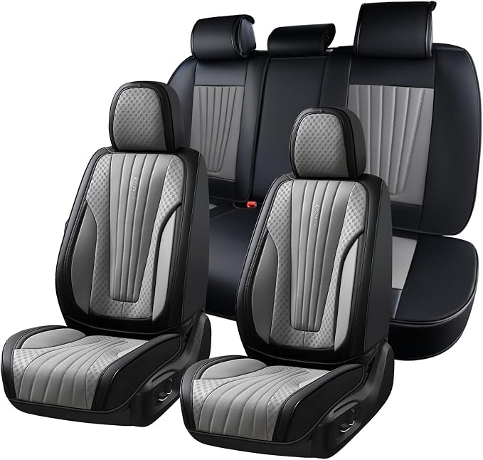 FLORICH Car Seat Covers, Premium Leatherette Car Seat Covers Front Seats, Automotive Vehicle Seat Cushions, Waterproof Seat Protectors for Sedans Cars SUV Trucks, Black&Gray