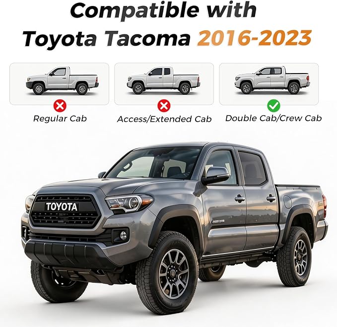 Coverado Tacoma Front Seat Covers, Car Seat Covers Custom Fit for 2016-2023 Toyota Tacoma Double & Crew Cab, Faux Leather Seat Covers Protector Tacoma Accessories (Black)
