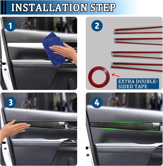 4Pcs Inner Door Molding Trim, Imitation Carbon Fiber Interior Door Panel Decor Accessories Compatible with Toyota Hilux 2016-2025