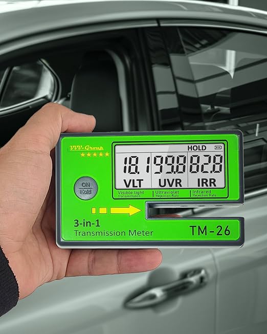 Digital Window Tint Meter TM-26 – Automotive VLT Tester with UVR & IRR Measurement, 8mm Slot Light Transmittance Meter for Car Side Windows and Solar Film Inspection (TM-26 Without PU case)