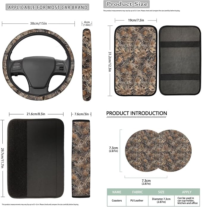 Bulopur Duck Hunting Camo Automotive Seat Covers Full Set with Matching Car Steering Wheel Cover Washable Armrest Cushion Pad Removable Seat Headrest Cover 14 Pack Auto Interior Decor Set
