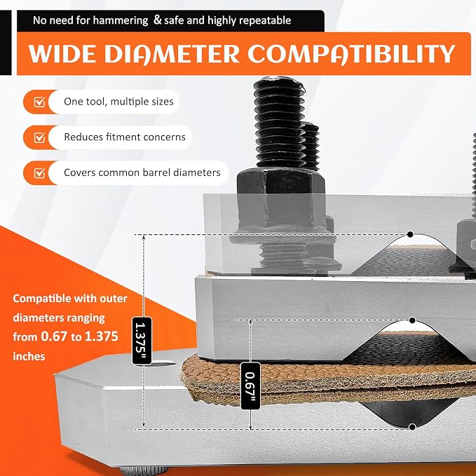 Professional Grade Heavy Duty Barrel Vise Tool, Aluminum Barrel Clamp with Leather Inserts, Universal Barrel Vise Clamp Surface Protection Design, Fits 0.67”–1.375” Outside Diameter Barrels (silver)