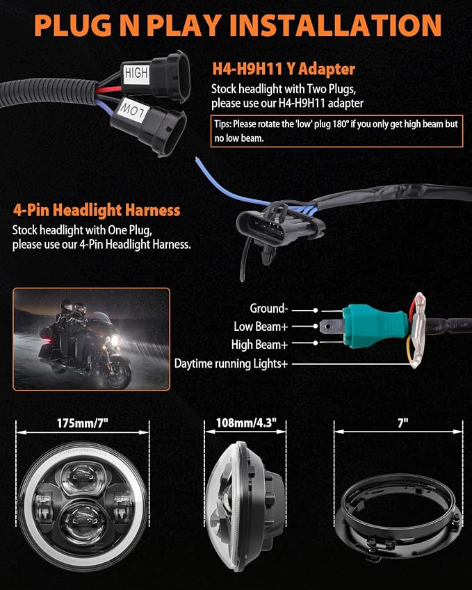 Z-OFFROAD Upgrade 7 Inch Motorcycle LED Headlight w/DRL White Halo DOT Kit Compatible with Harley Davidson Street Glide Road King Special Electra Glide Ultra Classic Fat Boy Heritage Softail