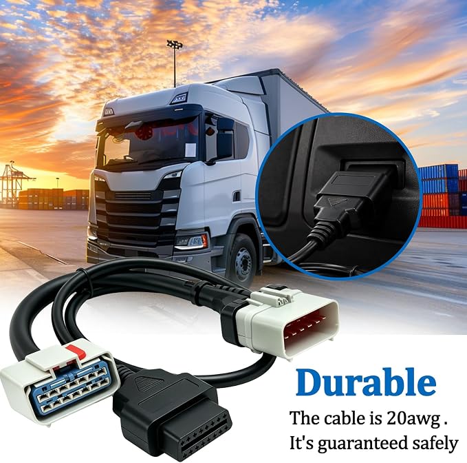 RP1226 14Pin Male to 14Pin Female and OBD2 16Pin Female Y Splitter Adapter Cable for Truck Diagnostics