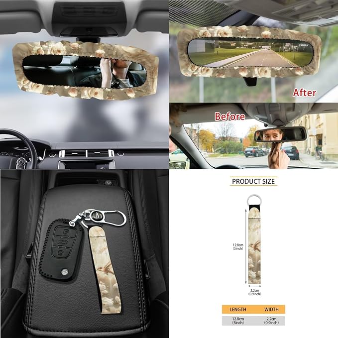 Hummingbird Flower Print Car Seat Covers Full Set with Steering Wheel Cover for Women, Decorative Safety Belt Pads Cup Cushions Storage Trash Can Car Air Vent Organizer