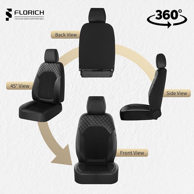 FLORICH Car Seat Covers 5 Seats Automotive Seat Covers Full Set Leather Air Mesh Seat Cover Breathable Seat Protector Interior Covers Airbag Compatible Universal Fit for Most Car SUV Truck, Black