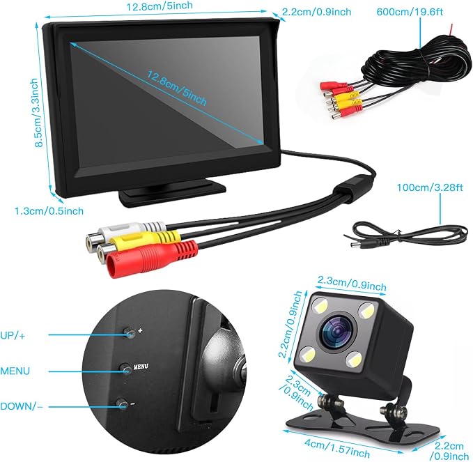 Backup Camera with 5Inch Monitor, 170 Degree Wide View Angel Night Vision Waterproof Vehicle Reverse Rear View Camera System for Car Truck