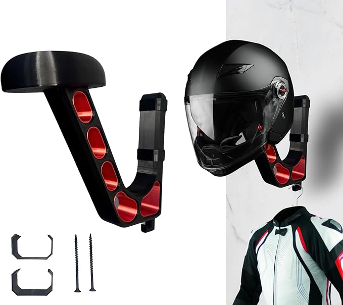 Wall Mounted Helmet Holder – Heavy Duty Motorcycle Helmet Hanger Rack for Garage Storage | Helmet Wall Mount for Motorcycle, Bicycle, Football & VR Headset | 3D Printed PETG Helmet Hook – Red