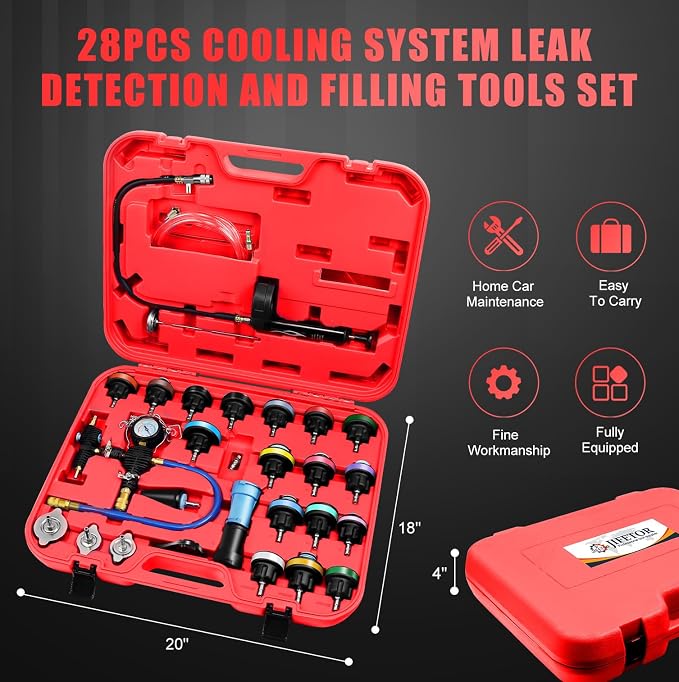 JIFETOR Cooling System Vacuum Purge Radiator Coolant Refill Tool Kit Universal Automotive Water Tank Pneumatic Vacuum Antifreeze Change Filler Set with Adapter Case Hose for Car SUV Truck