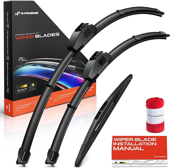 A-Premium 26"+19"+12" Windshield Wiper Blades Compatible with Nissan Quest 2011-2017 - Front Rear Wipers Blade Set for Hook/RL3 Arm Connector, with Wear Indicator & Towel (Pack of 3)