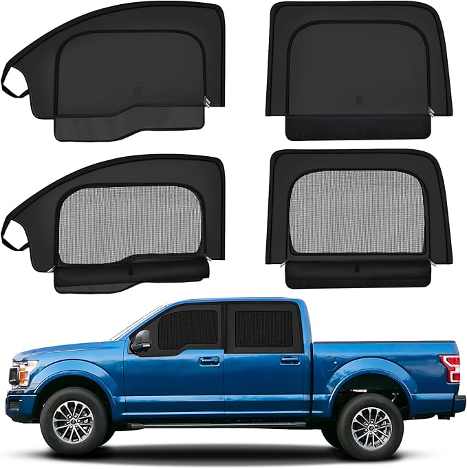 ZATOOTO Car Window Shades for Ford F-150 2021-2024 Car Window Covers Blackout | Double-Layer with Zipper | Airflow and Privacy F-150 Window Screen with Storage Bag for Camping Napping Traveling