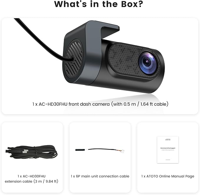 ATOTOZONE AHD1080P 30fps Front Camera,147.2° Wide Angle, Starlight Night Vision, WDR,G‑Sensor,Loop Recording,Compatible with V10, S8 GEN4, S8L Floating Screen Series, AC-HD30FHU