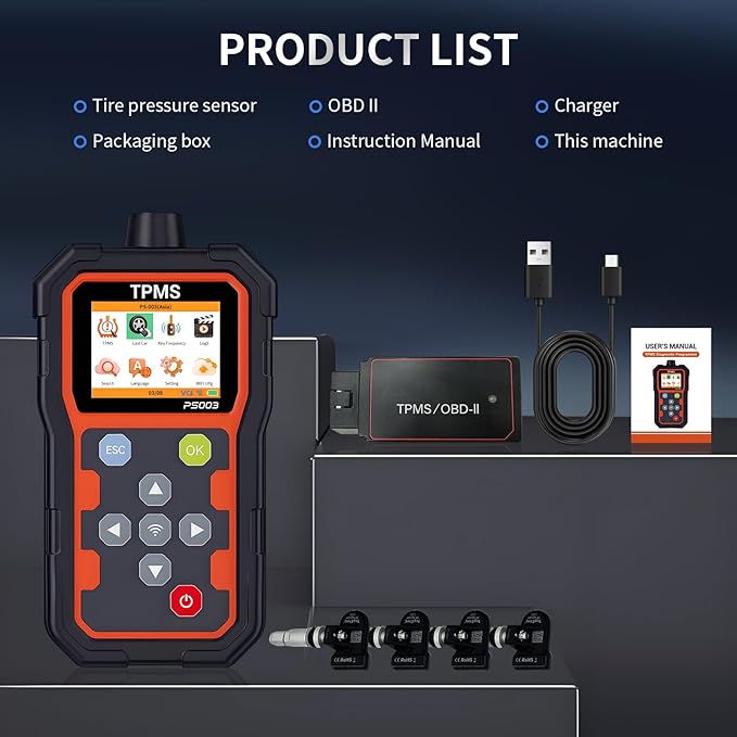 TPMS Diagnostic Programmer- Professional Tire Pressure Sensor Tool with WiFi Upgrade, OBD Diagnosis, Sensor Activation/Programming/Learning, Key Frequency Detection, 2.8-Inch Color LCD