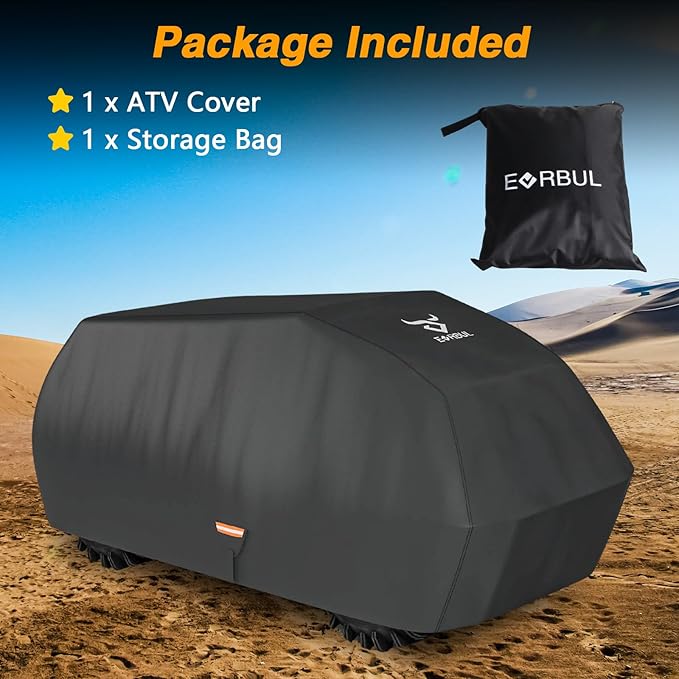 EVRBUL Heavy Duty 420D ATV Cover Windproof Quad Cover 96.5″L×50″W×46″H Compatible with Can-Am Polaris Suzuki Honda All Weather Waterproof and Dustproof 4 Wheeler Cover