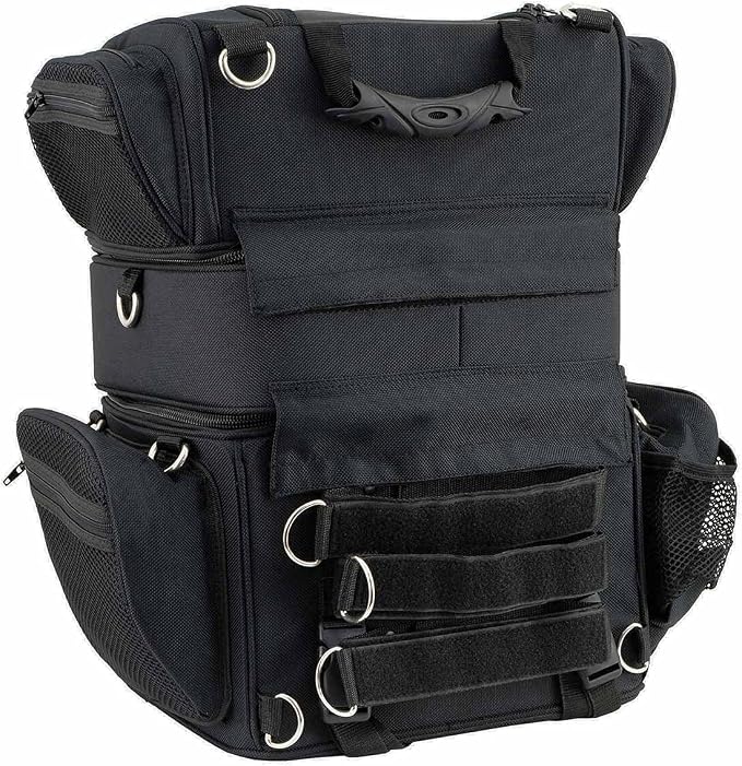 Milwaukee Leather MP8165 Large Black Textile Motorcycle Triple Barrel Sissy Bar Rack Bag with 5 Bonus Pockets - Large