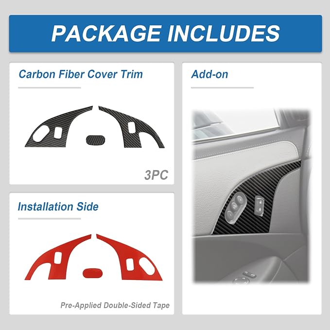 Real Carbon Fiber Door Control Button Trim Compatible with Corvette C6 2005-2013, Interior Decor Sticker Accessories
