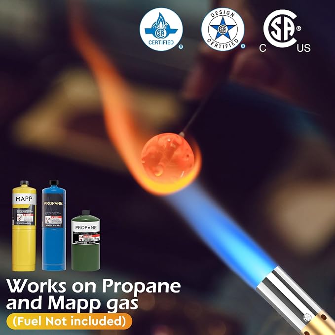 Propane Torch Head, Trigger Start Gas Torch, 5" Mapp Map Gas Torch Fuel by Propane MAPP Gas Cylinder for Brazing, Welding(Fuel Cylinder not included)