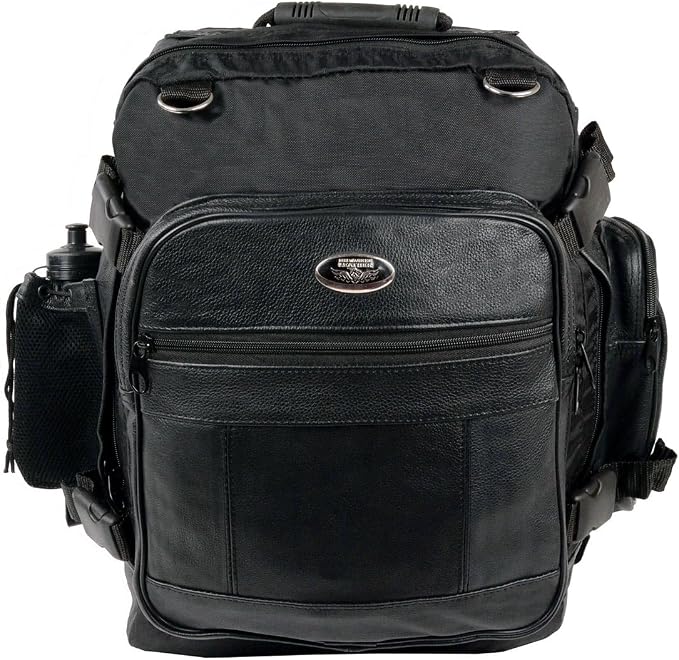 Milwaukee Leather SH54001 Medium Black Leather and Textile Motorcycle Cruiser Sissy Bar Back Pack - Medium