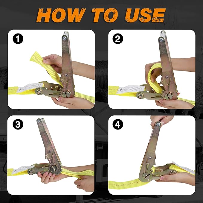 Ratchet Tie Down Strap - 2 Pack 2" x 27' Heavy Duty Ratchet Straps with Aluminum Handle, Cargo Straps for Moving Appliances, Lawn Equipment, Motorcycle in a Truck Yellow