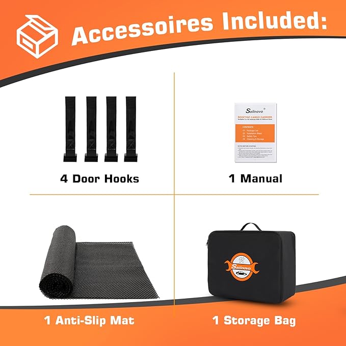 Sailnovo Rooftop Cargo Carrier 15 Cubic, Waterproof Car Roof Bag Soft-Shell Carriers Top Luggage Storage with Slip Mat, 4 Door Hooks & Heavy-Duty PVC for All Vehicle Roof with/Without Rack Cross Bar