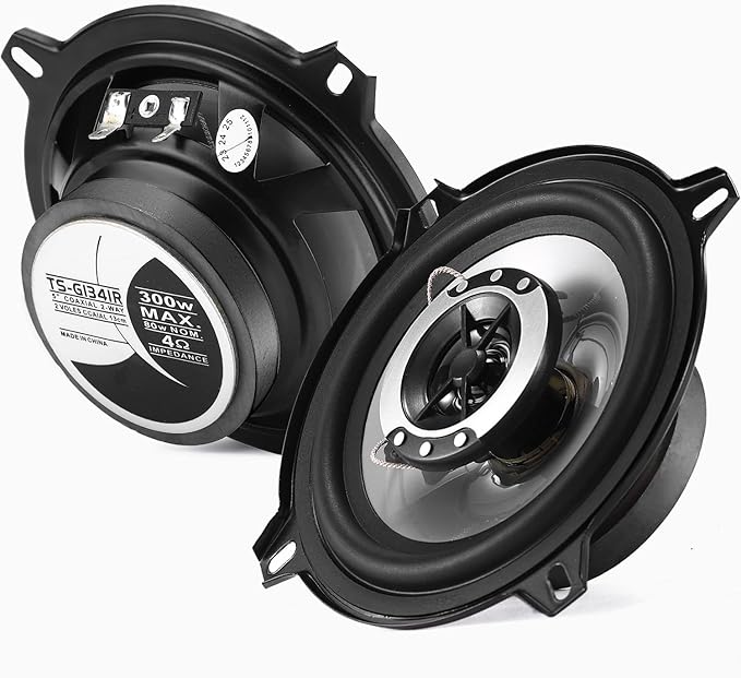 5in 2-Way Coaxial Car Speakers, 300W Peak (80W RMS) Vehicle Coaxial Speakers, Car Audio Coaxial Speaker System for Car Speakers Replacement, Car Auxiliary Speaker Set W/Wire & Cover (Pair)