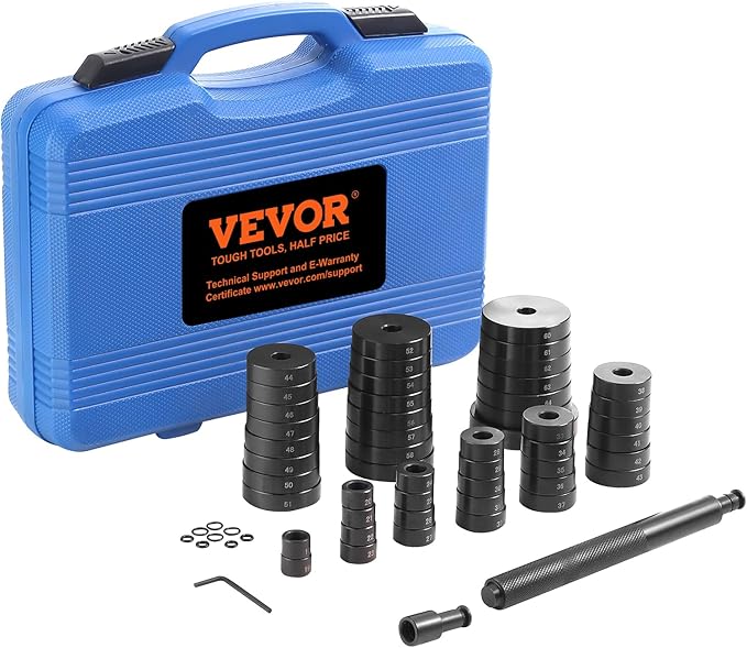 VEVOR 52PCS Custom Bushing Bearing & Seal Driver Set, Transmission Wheel Axle Bearing Race, Seal Driver Installer Remover, 18-65mm & 74mm Metric Discs Bush Removal Puller Bearing Press Tool Kit